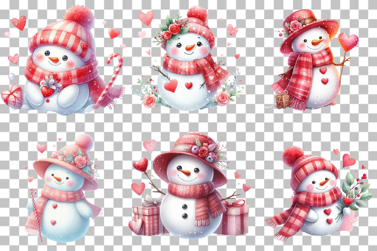 Valentine Cute Snowman Clipart, an Illustration by DreamCafeArt (Photo 3 of 6)