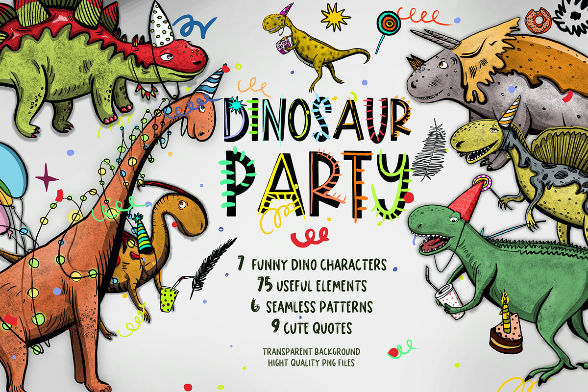 Birthday dinosaurs clipart, an Animal Illustration by ArtSpotVeronika (Photo 1 of 11)