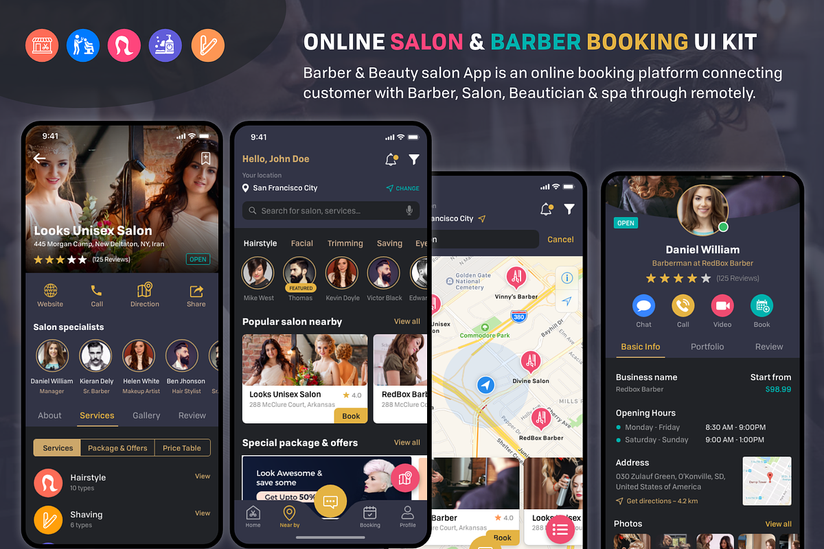 Barber & Salon UI Kit, an App Template by UX Design Master (Photo 5 of 13)