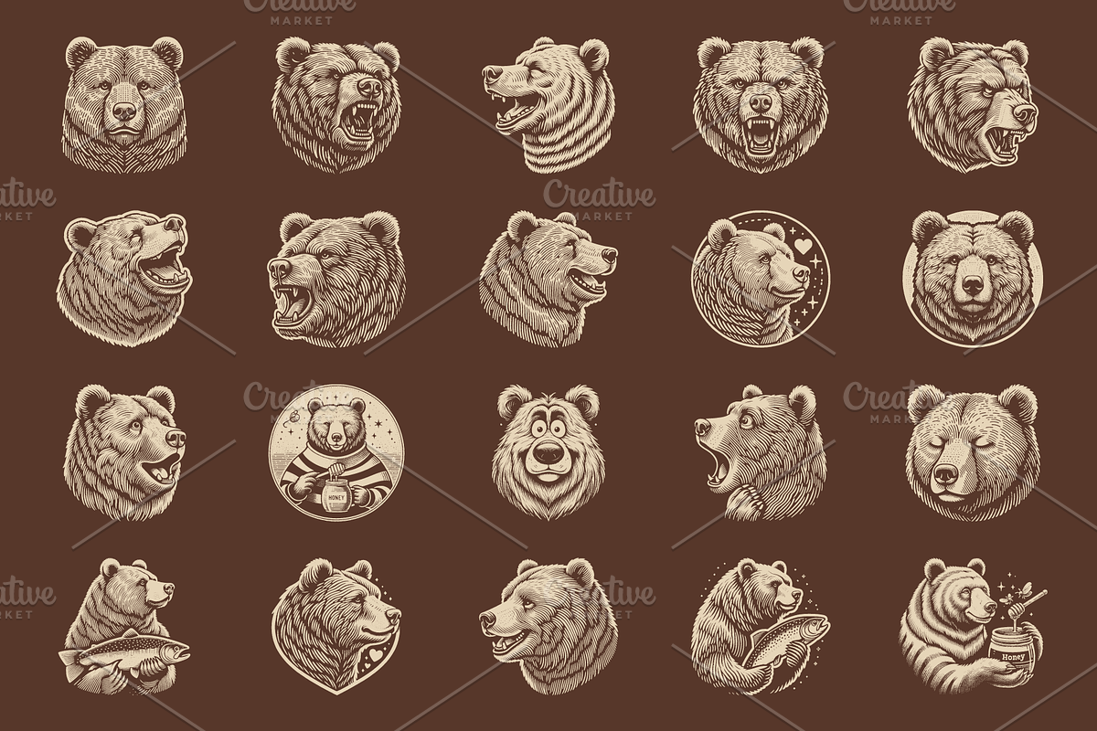 Vintage Hand-Drawn Brown Bear Design, an Animal Illustration by devastd (Photo 5 of 10)