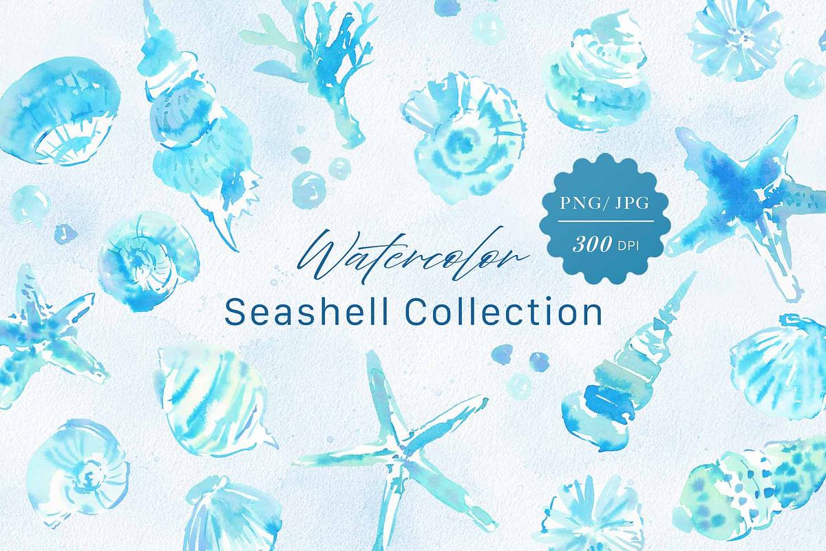 Blue Watercolor Seashell Collection, an Object Graphic by Sawango Designs (Photo 1 of 5)