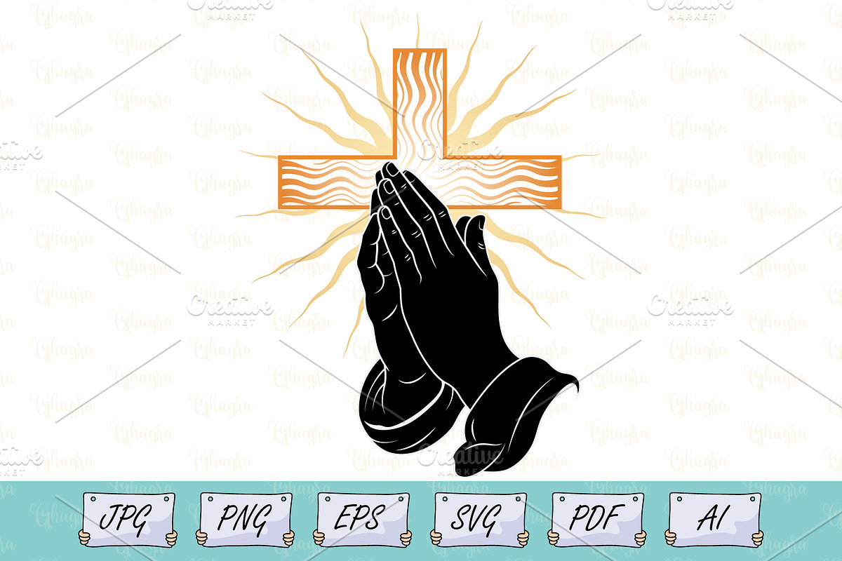 Praying Hands Cross T-Shirt Vector, a Person Illustration by Ghagra (Photo 1 of 4)