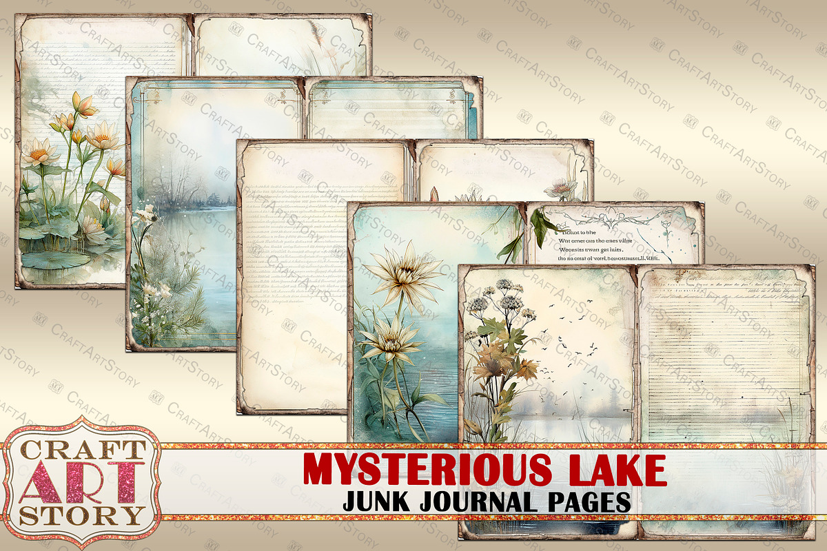 Mysterious Lake Junk Journal Pages, a Person Illustration by CraftArtStory (Photo 2 of 5)