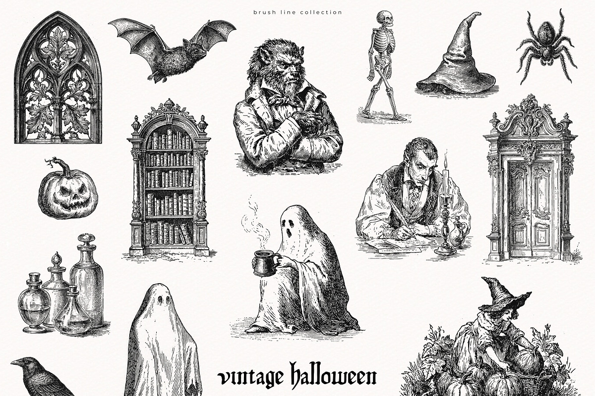 Vintage Halloween Drawings, a Seasonal Illustration by PeDe Designs (Photo 9 of 12)
