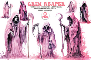 Halloween Watercolor Grim Reaper PNG