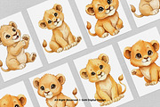 15 Bundle Watercolor Cute Lion Wild, an Animal Illustration by Morspective (Thumbnail 3 of 8)