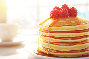 Stack of pancakes with raspberries, a Food & Drink Photo by Lermont51