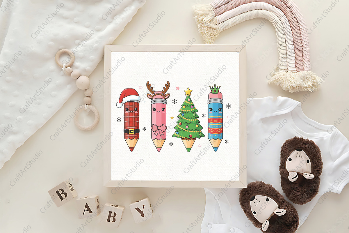 Christmas Teacher Pencils PNG, an Illustration by CraftArtStudio (Photo 4 of 4)
