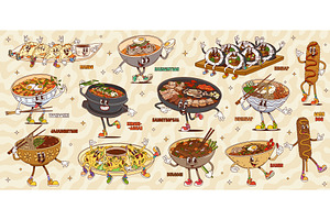 Cartoon groovy korean cuisine, a Food Illustration by Vector Tradition