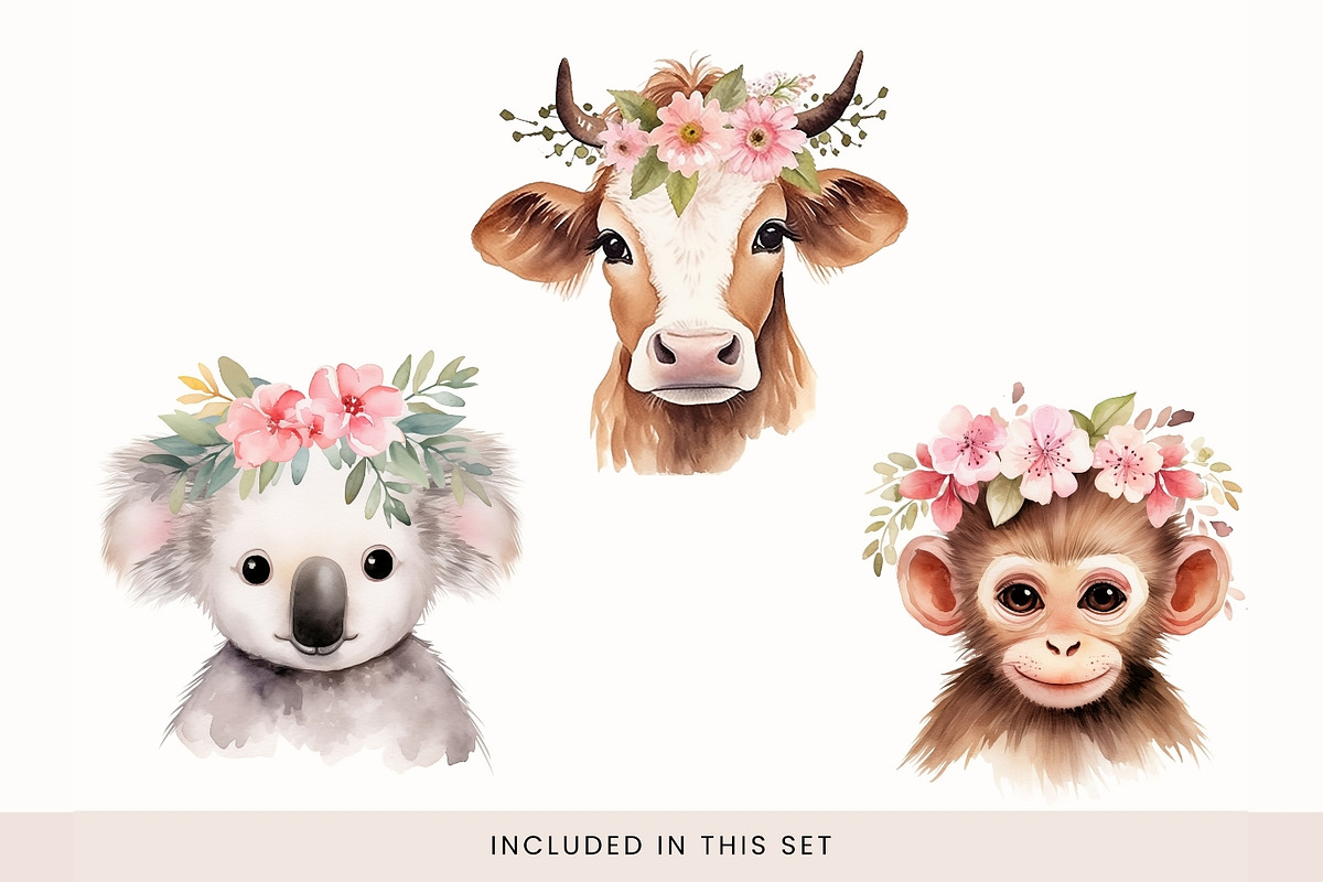 Animals in Floral Crowns Clipart, a Decorative Illustration by illuztrate (Photo 9 of 9)