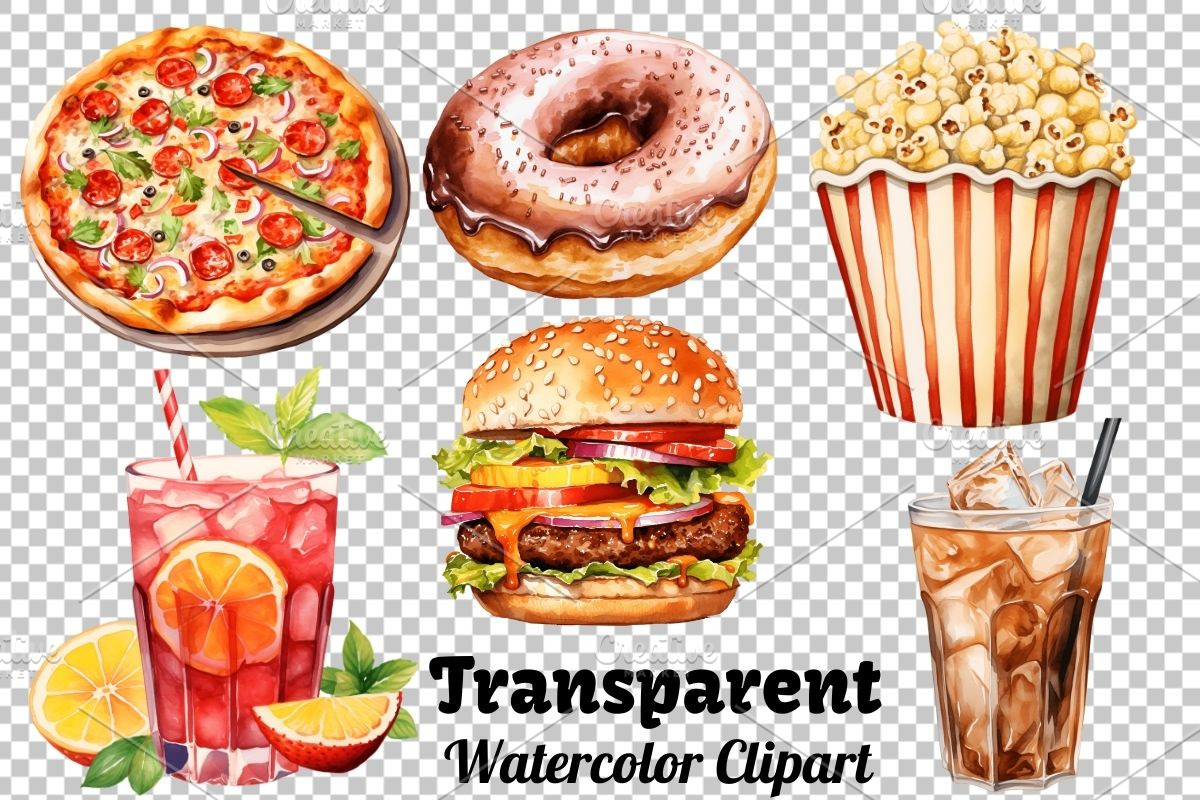 Watercolor Snacks & Drinks Clipart, a Food Illustration by Gloria Designed It (Photo 2 of 6)
