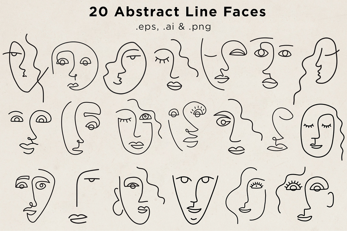 Abstract One Line Drawing Faces