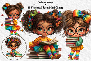 Whimsical School Girl Clipart Bundle, an Illustration by GatewayDesign