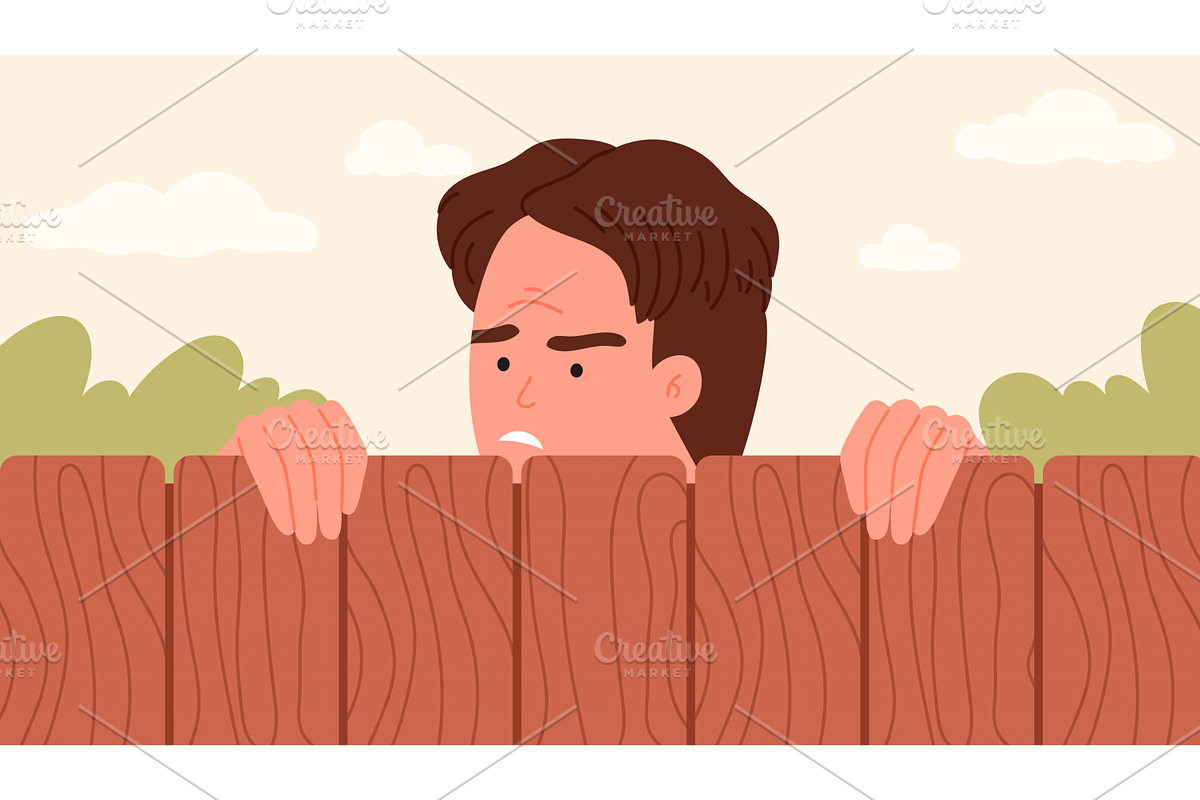 Envious Neighbor Peeking Over Fence, a Person Illustration by Flashvector