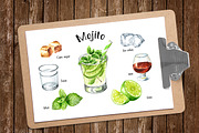 Mojito. Hand drawn watercolor set, a Food Illustration by Daria Ustiugova (Thumbnail 10 of 11)