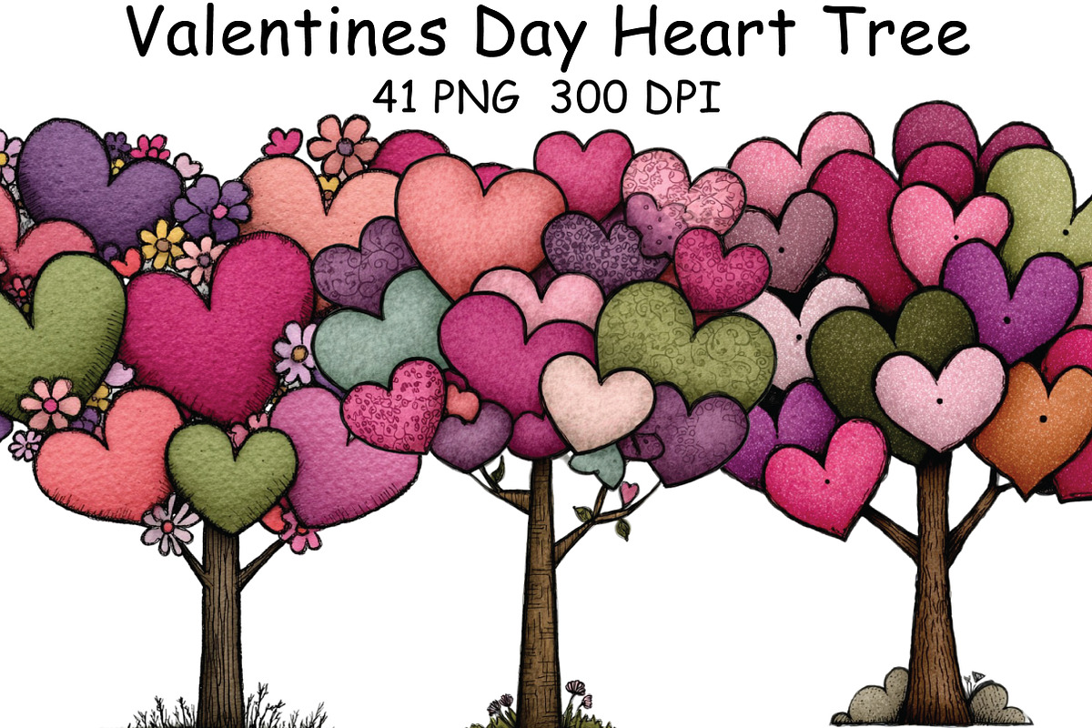 Whimsical Valentines Day Heart Tree, an Illustration by CraftArtStudio (Photo 1 of 6)