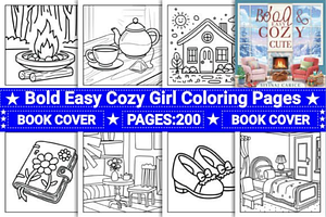 Bold Easy Cozy Girl Coloring Pages, an Illustration by shopcosm