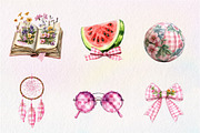Bohemian Pink Gingham Summer Clipart, an Illustration by CreationArt (Thumbnail 4 of 5)