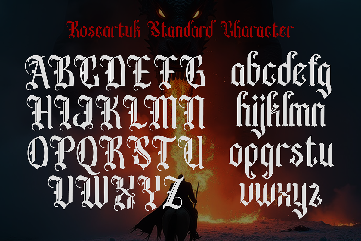 Roseartuk - Blackletter Font, a Blackletter Font by madeDeduk (Photo 2 of 10)