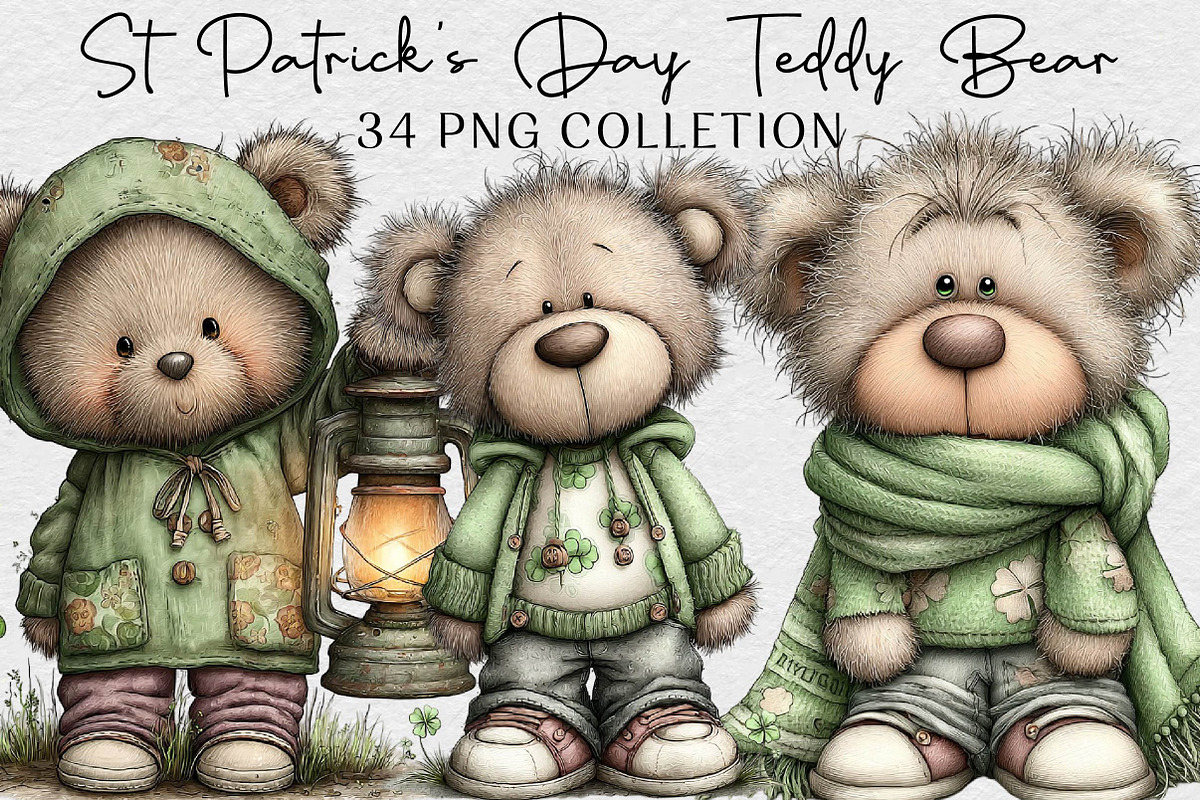 St Patrick’s Day Teddy Bear Clipart, an Illustration by DreamCafeArt (Photo 1 of 6)