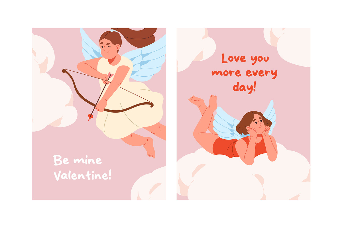 Cupids set, Valentine's Day cards, a Person Illustration by PaperTrident (Photo 10 of 14)