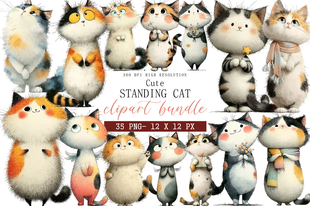Cute Standing Cat Clipart, an Illustration by DreamArtGraphic (Photo 1 of 4)