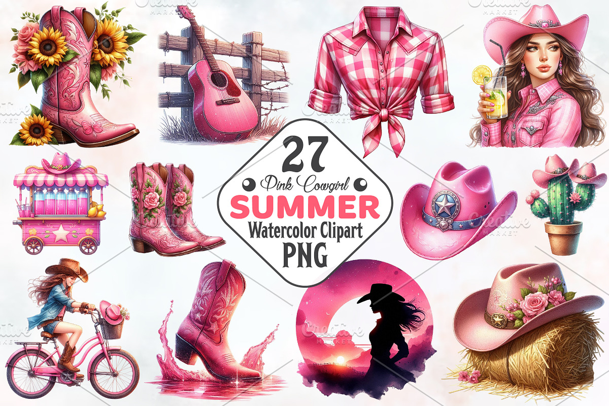 Cowgirl Summer Clipart, a Seasonal Illustration by RobertsArt (Photo 1 of 8)