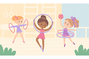 Little gymnasts girls train. Kids, a Sport Illustration by YummyBuum