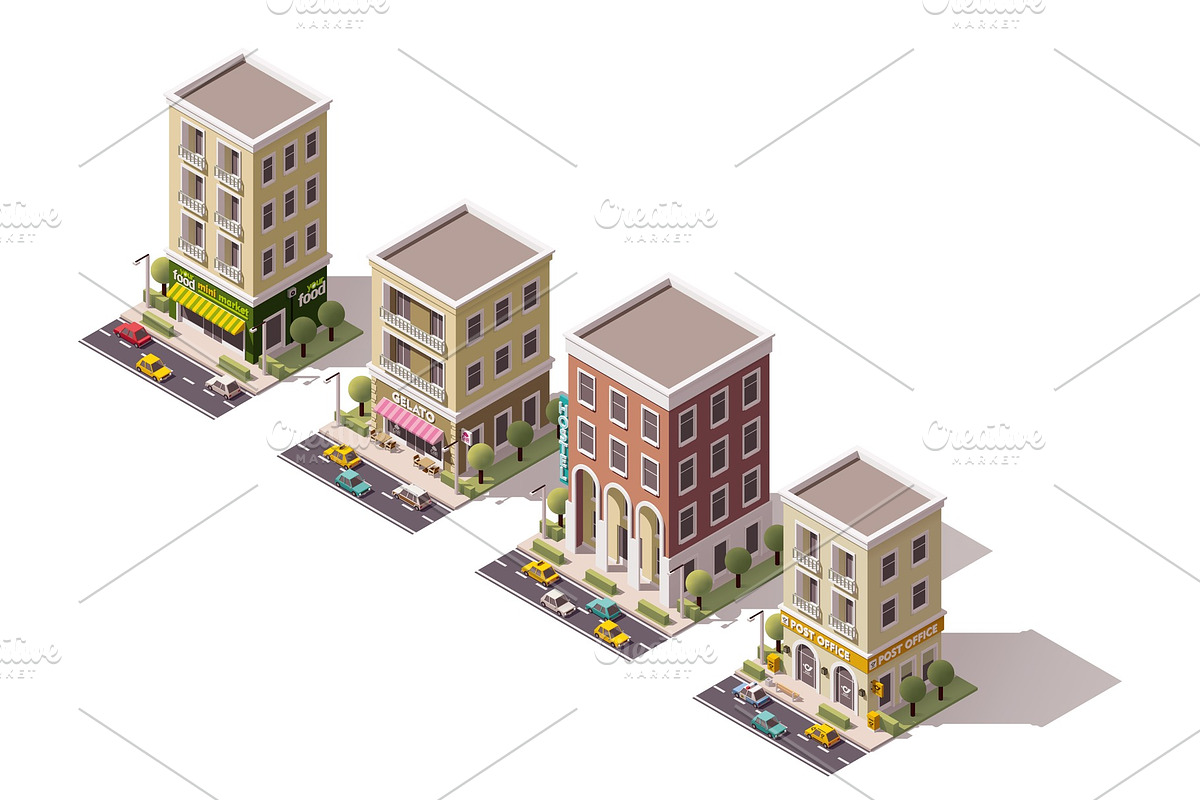 Vector isometric buildings set, a Work Illustration by tele52 ...