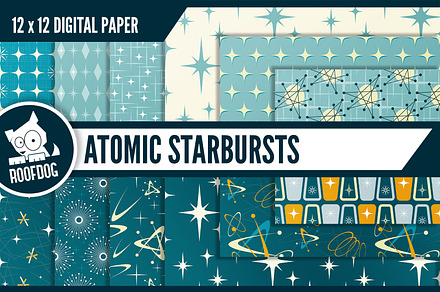 1950s mid century atomic starbursts, a Pattern Graphic by Roofdog Design