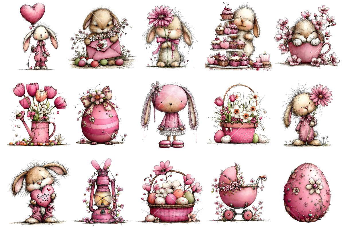 Whimsical Pink Easter Clipart, an Illustration by OK Design (Photo 3 of 6)