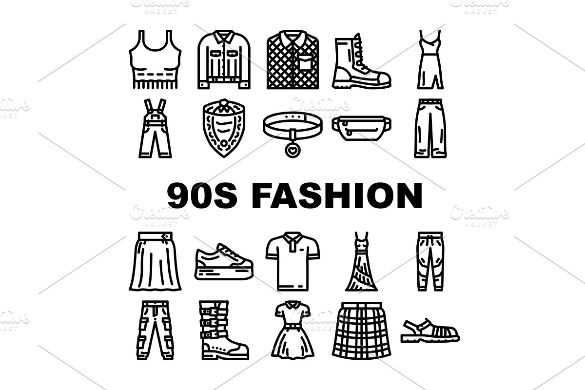 Nineties fashion clothing items and, an Object Illustration by pikepicture