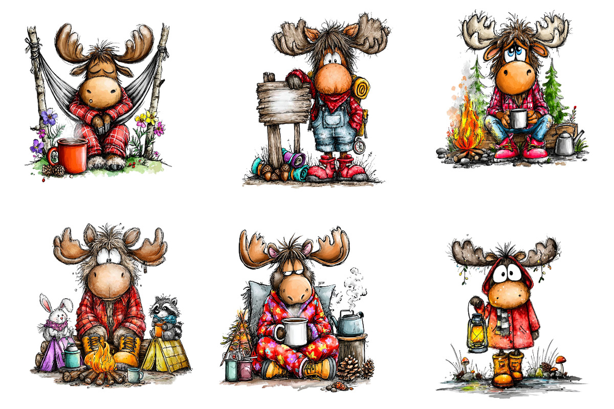 Camping Moose Clipart Bundle, a Seasonal Illustration by CreationArt (Photo 6 of 7)
