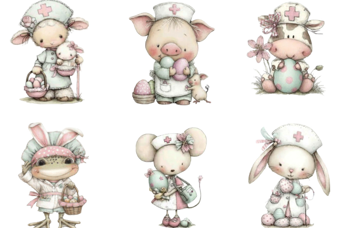 Whimsical Easter Nurse Animals, an Illustration by Designking (Photo 3 of 5)