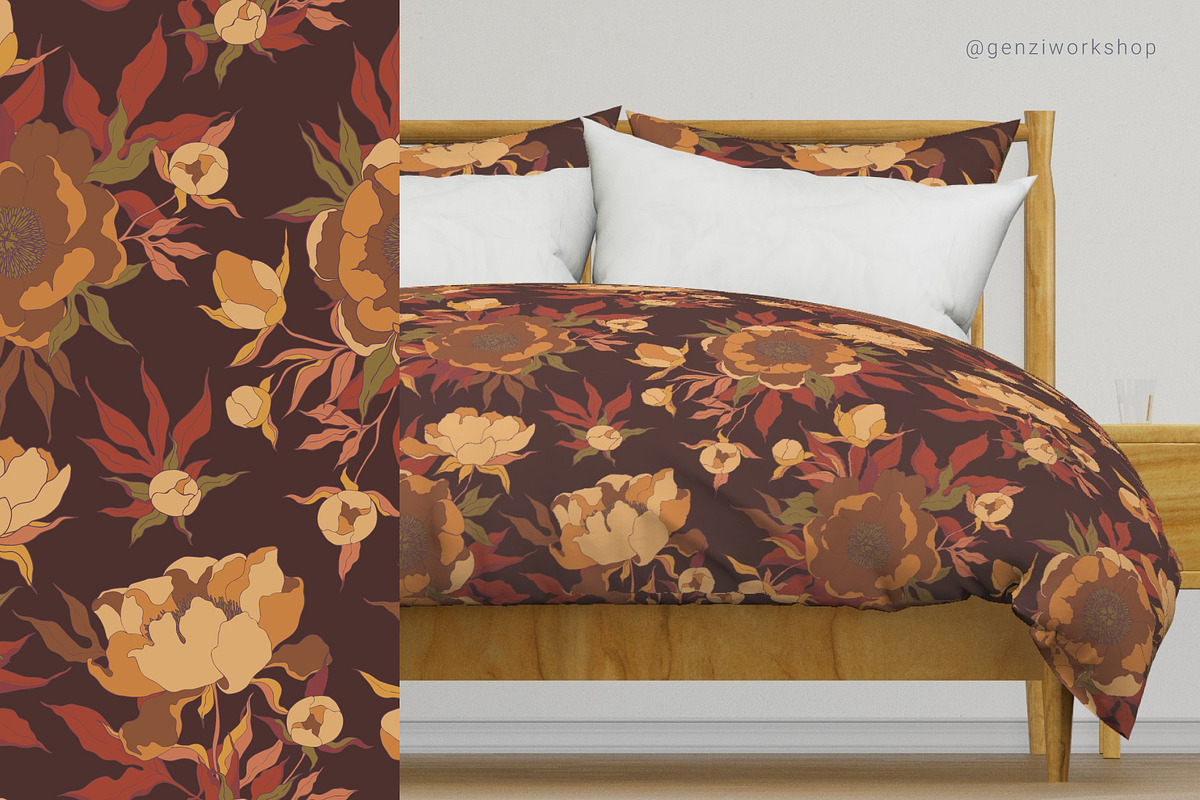 Seamless pattern set with peonies., a Decorative Illustration by GenziWorkshop (Photo 9 of 12)