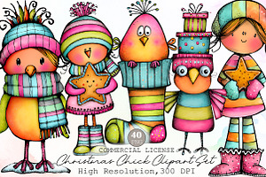 Whimsical Christmas Chick Clipart, an Illustration by Sublimation Artist