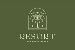 palm tree resort line art badge logo, a Branding & Logo Template by Blazybone