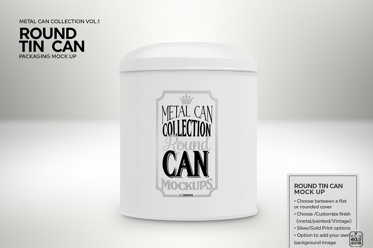 Round Tall Tin Can Packaging Mockup, a Cups & Container Mockup by INCDesign (Photo 2 of 7)