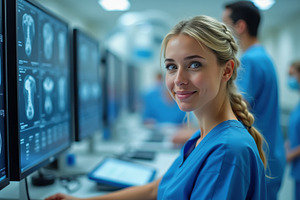 Radiologist woman analyzing medical, a Health & Medical Photo by angellodeco