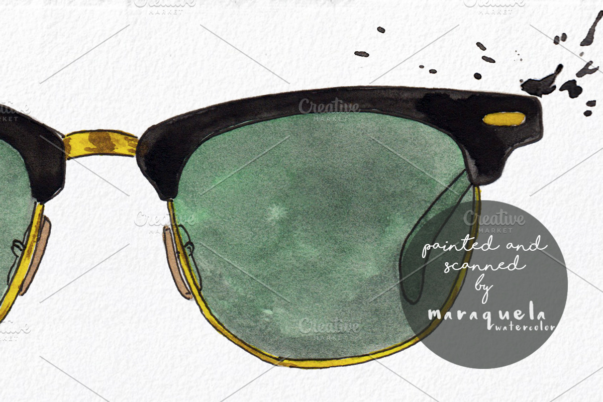 Watercolor Sunglasses Clipart Summer, an Object Illustration by MaraquelaStudio (Photo 5 of 5)