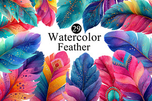 Watercolor Feather Clipart, an Illustration by DreamArtGraphic