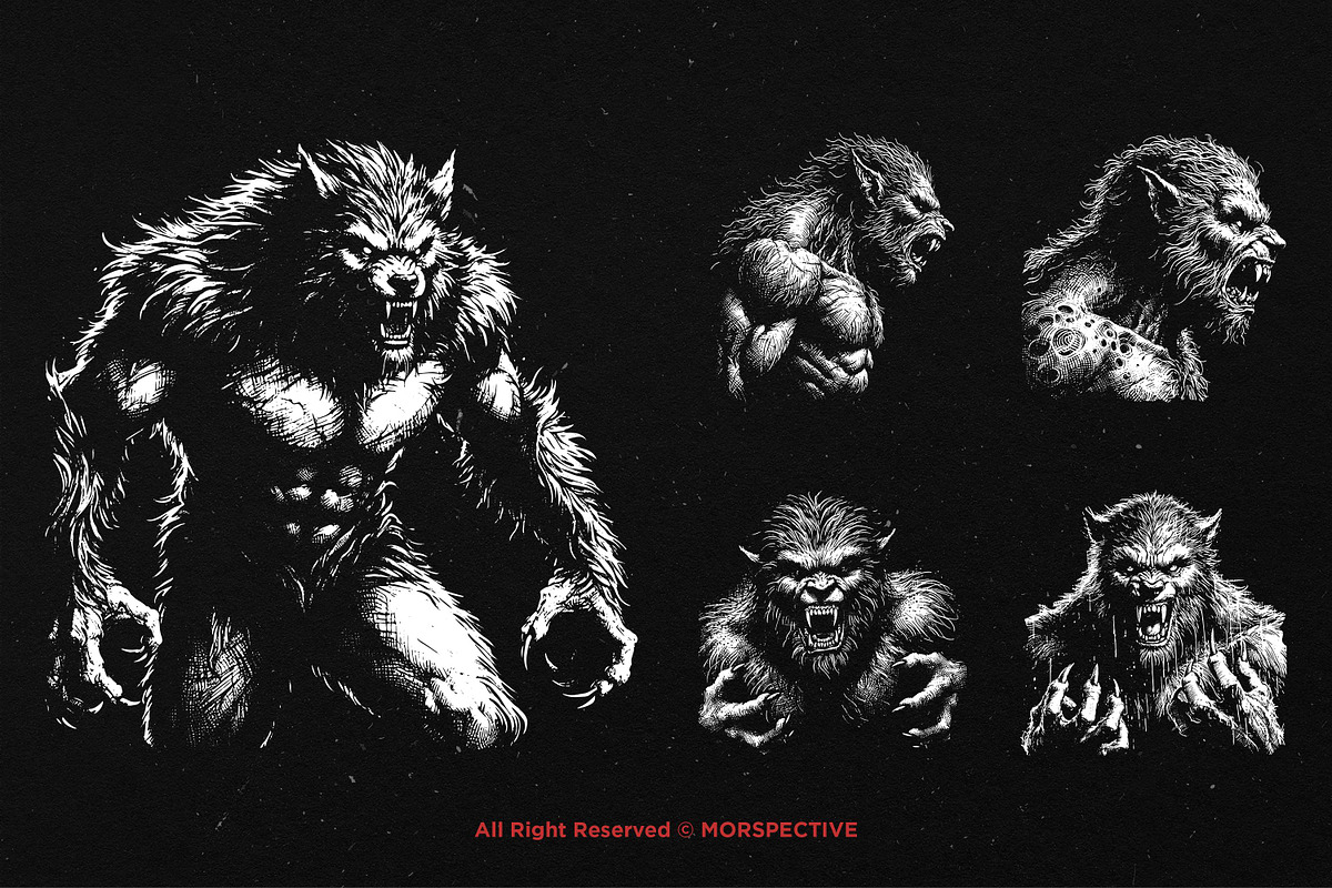 10 Bundle Dark Art Warewolf Monster, an Illustration by Morspective (Photo 5 of 7)