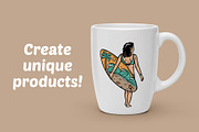 Beautiful woman and surfboard, a Person Illustration by gunaonedesign (Thumbnail 2 of 5)