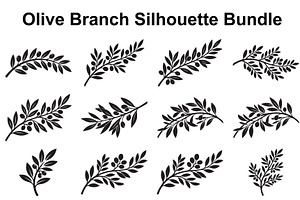 Olive Leaf Branch Silhouette Set