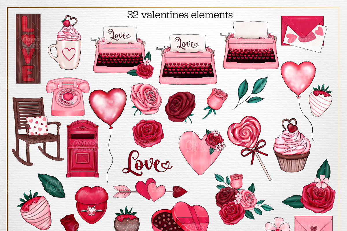 Valentine clipart and pattern bundle, an Illustration by Gaynor Carradice Designs (Photo 2 of 3)