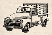 American Classic Car Pickup Drawings, an Illustration by Doggy Days (Thumbnail 5 of 9)