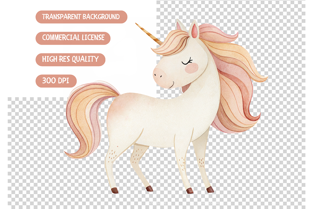 Watercolor Unicorn Clipart, an Illustration by TatiMockup (Photo 4 of 4)