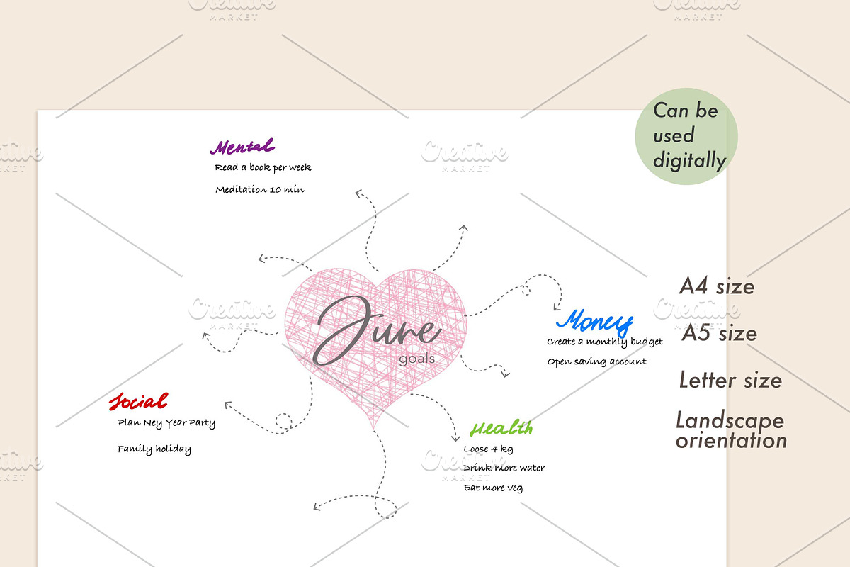 Monthly Goal Map Planner, a Stationery Template by HelArtShop (Photo 3 of 3)