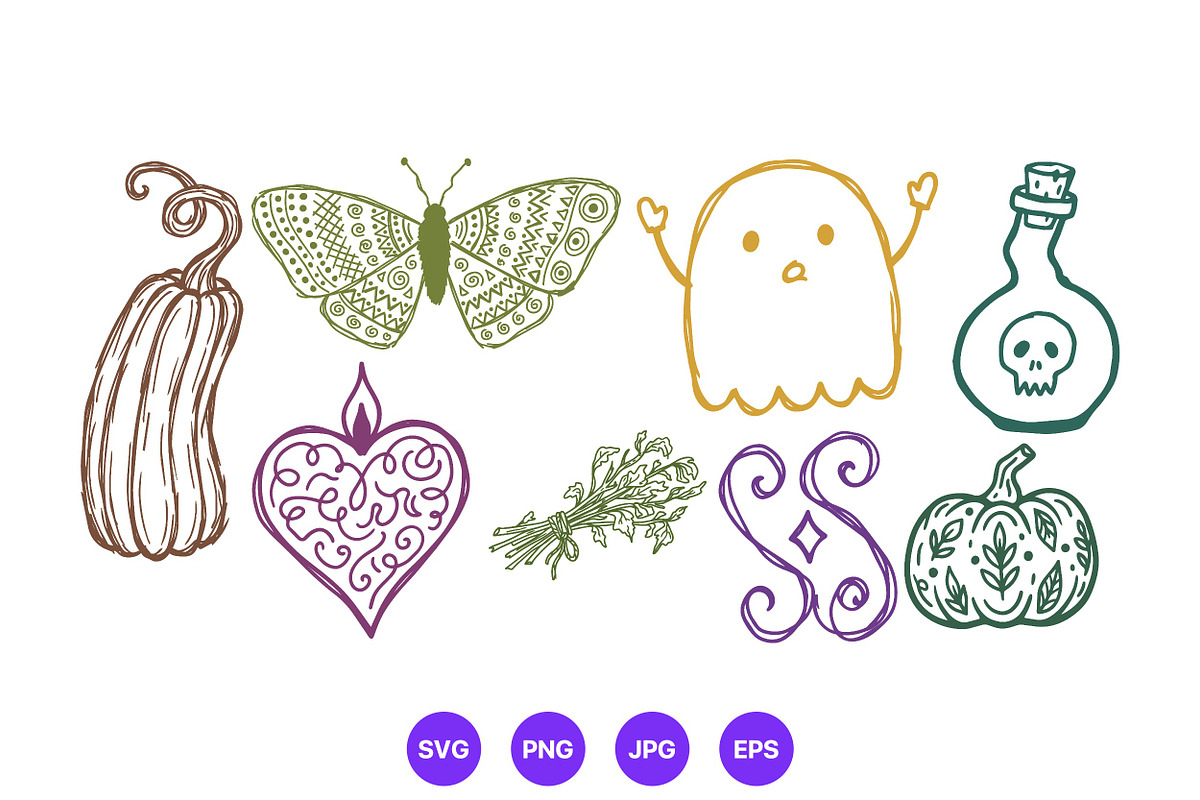 Halloween Hand Drawn Folk Art Set, a Seasonal Illustration by designvectx (Photo 4 of 10)