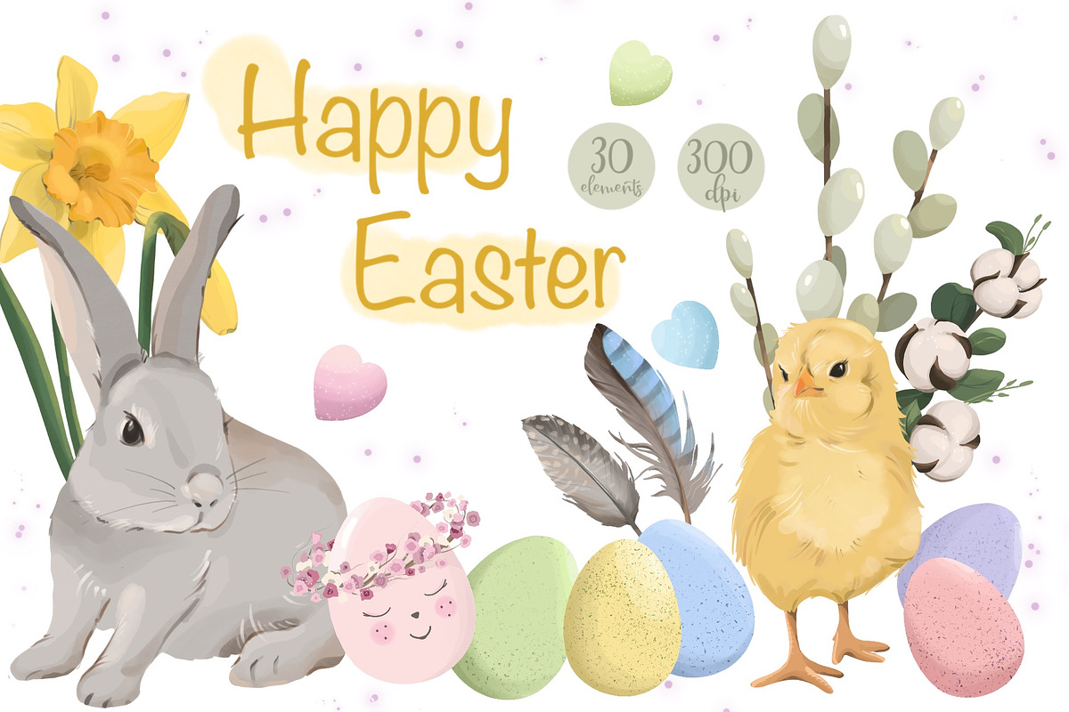 Happy Easter Illustration, a Seasonal Illustration by ArtGiftsStudio (Photo 1 of 5)